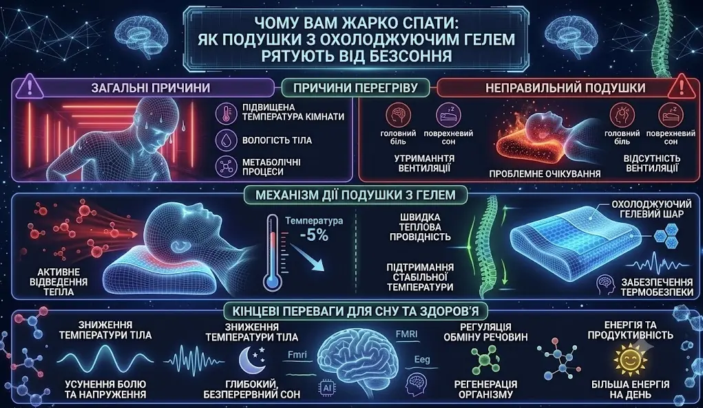 Чому вам жарко спати: як подушки з охолоджуючим гелем рятують від безсоння