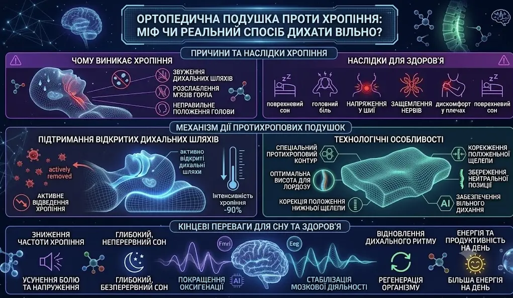 Ортопедична подушка проти хропіння: міф чи реальний спосіб дихати вільно?