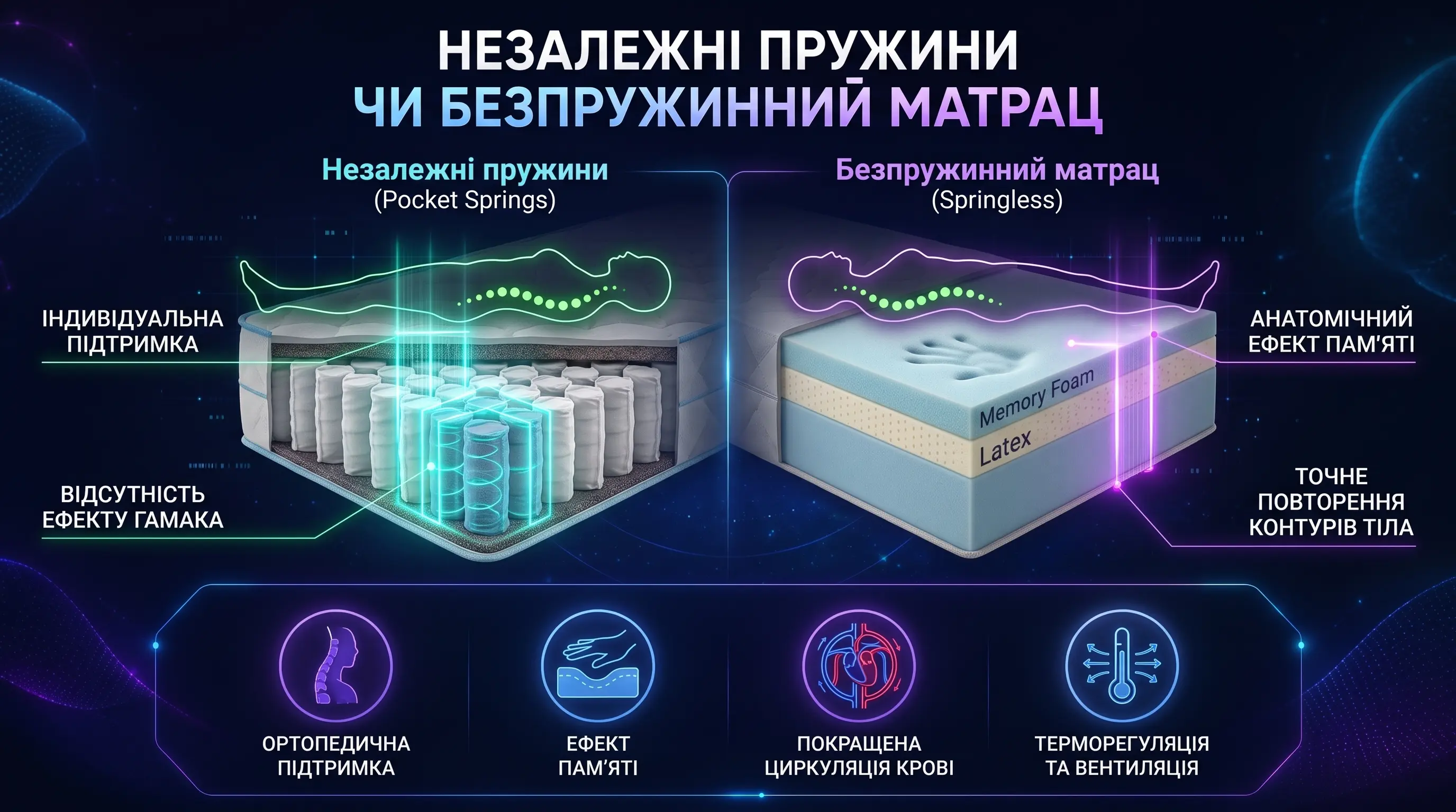 Незалежні пружини чи безпружинний матрац: чесне порівняння 2026