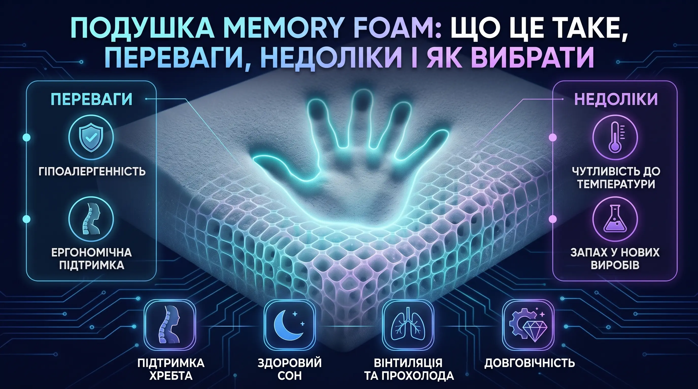 Подушка Memory Foam: що це таке, переваги, недоліки і як вибрати