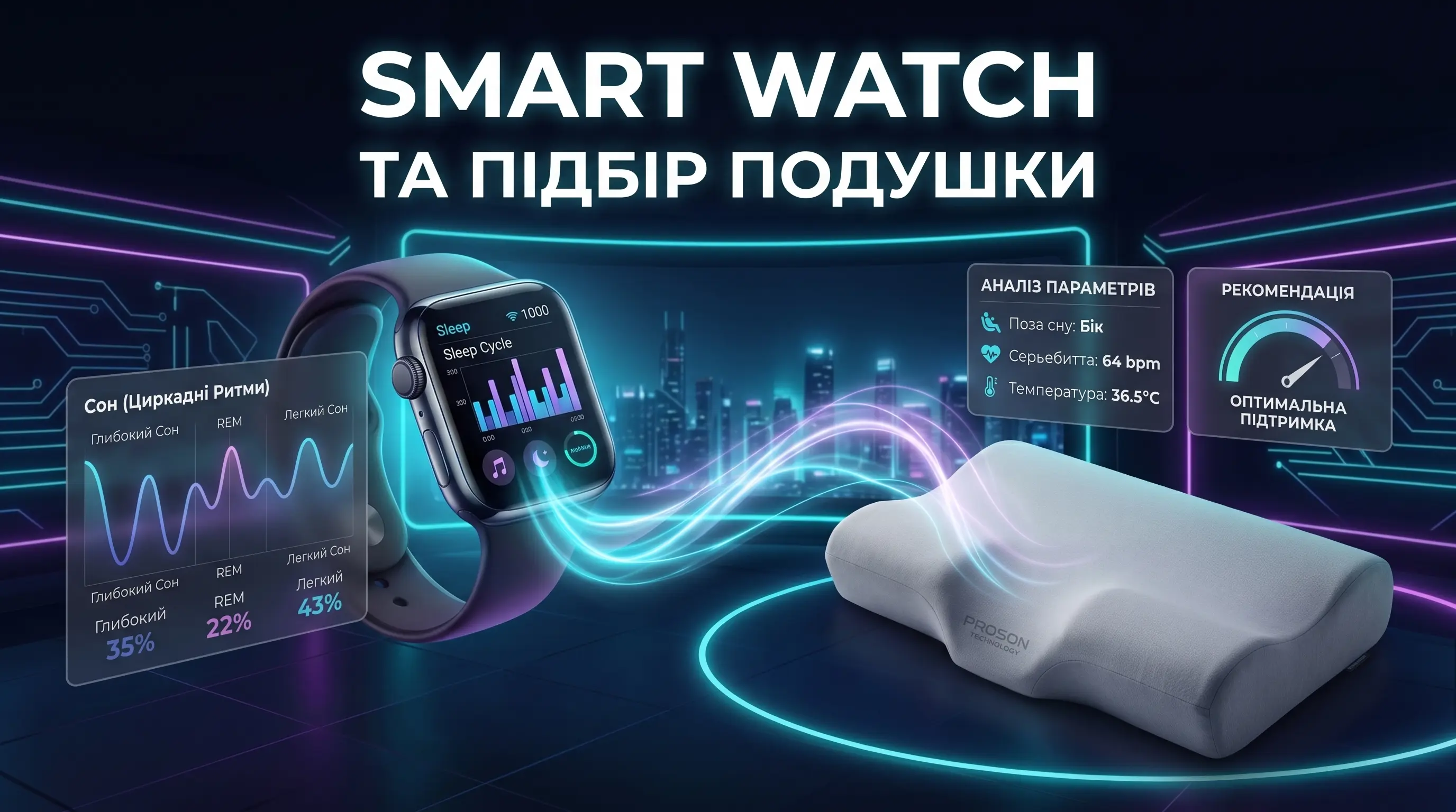 Розумний підбір подушки PROSON TECHNOLOGY: як Smart Watch допомагає визначити, що вам підходить