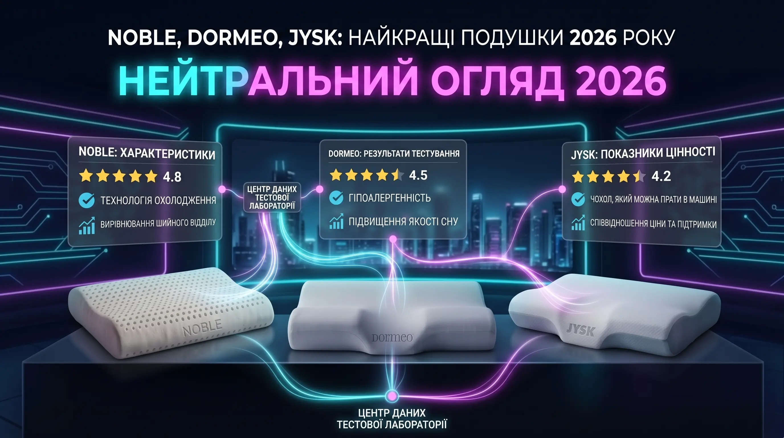 Noble, Dormeo, JYSK: незалежний огляд найпопулярніших подушок в Україні 2026